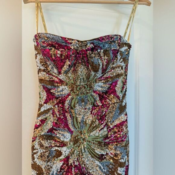 NWOT BRONX AND BANIC Dahlia Fuchsia Multi Maxi Strapless Dress - Picture 11 of 15